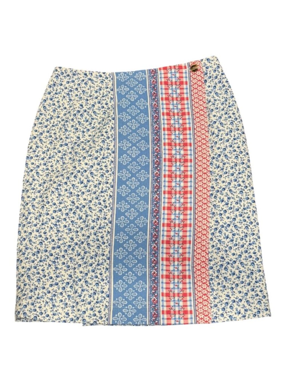 Vivaldi Floral & Patchwork Cotton A-Line Vintage Skirt Size 14 Made In USA
